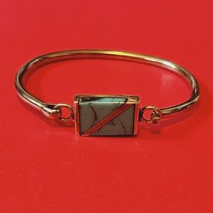 Vintage Turquoise Sterling Silver Inlay Bangle Bracelet